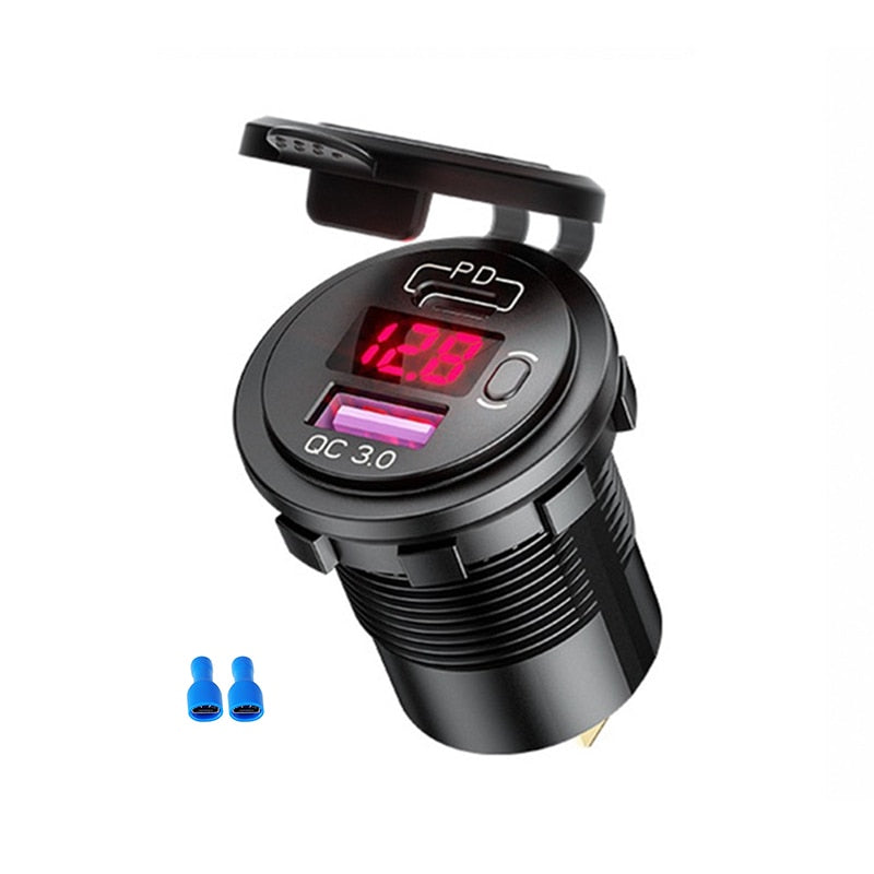 48W USB Charger Socket Waterproof Fast Charge Adapter PD Type C and QC3.0 Power Outlet With Switch For Car Marine Motorcycle