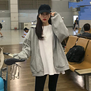 Hip Hop Zip Up Hoodie Vintage Star Patch Cotton Loose Sweatshirt Jacket Harajuku Gothic Long Sleeve Women Sweatshirt Y2k Clothes