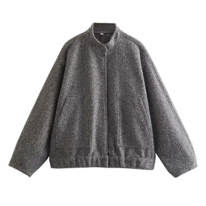 Bomber Jacket Women Zatr 2023 Women's Jackets Coat Bombers Women Green Woolen Jacket With Button Solid Chic Streetwear Top Coats