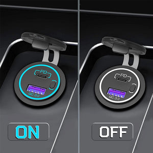 48W USB Charger Socket Waterproof Fast Charge Adapter PD Type C and QC3.0 Power Outlet With Switch For Car Marine Motorcycle