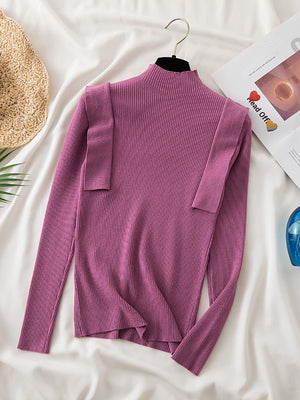 Knitted Pullover Top Pull Femme 2022 Ruffles Women's Sweater Autumn Winter Warm Half Turtleneck Casual Sweaters Chic Tops