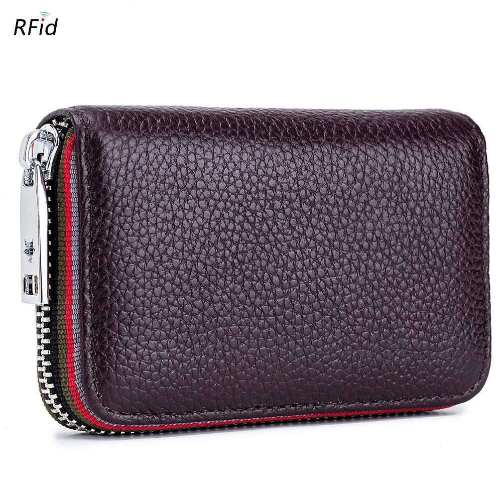 2023 New Fashion Women&#39;s Card Bag Genuine Leather Men Credit Card Holder Rfid Wallet Female Change Organizer Small Purse Zipper