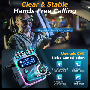 2022 Bluetooth 5.3 FM Transmitter for Car, [Stronger Dual Mics Deep Bass Sound] , 48W PD&amp;QC3.0 Car Charger Bluetooth Adapter