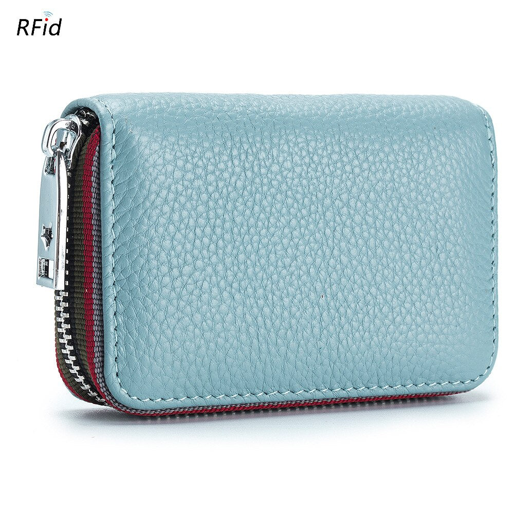 2023 New Fashion Women&#39;s Card Bag Genuine Leather Men Credit Card Holder Rfid Wallet Female Change Organizer Small Purse Zipper