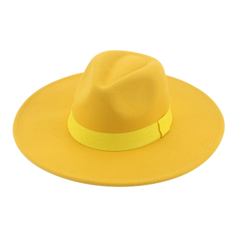 Fedora Hats for Women New 9.5cm Wide Brim Dress Men Caps Felted Hat Panama Church Wedding Ribbon Band Men Hat Sombreros De Mujer