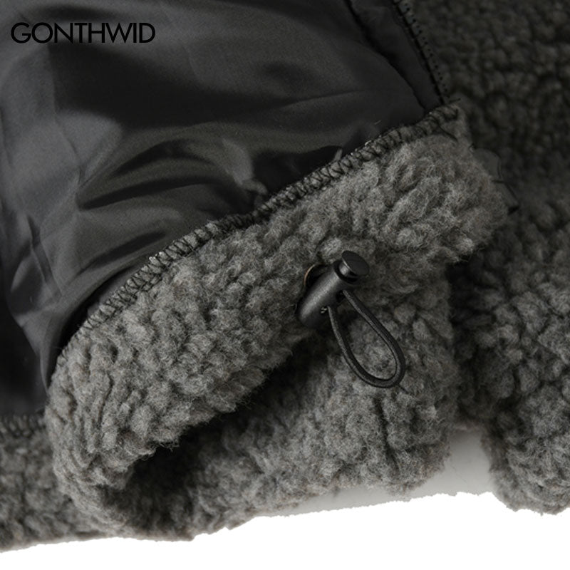Hip Hop Winter Fleece Fluffy Jacket Streetwear Harajuku Fuzzy Zipper Coat Men Autumn Solid Color Lightweight Jackets Black Beige