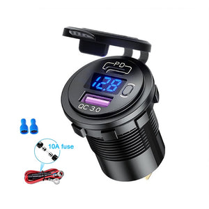 48W USB Charger Socket Waterproof Fast Charge Adapter PD Type C and QC3.0 Power Outlet With Switch For Car Marine Motorcycle