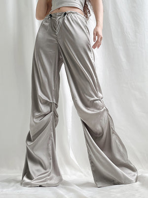 Weekeep Satin Wide Leg Women's Pants Baggy Drawstring Jogging Sweatpants 2023 Summer Fashion Low Rise Trouser Elegant Streetwear