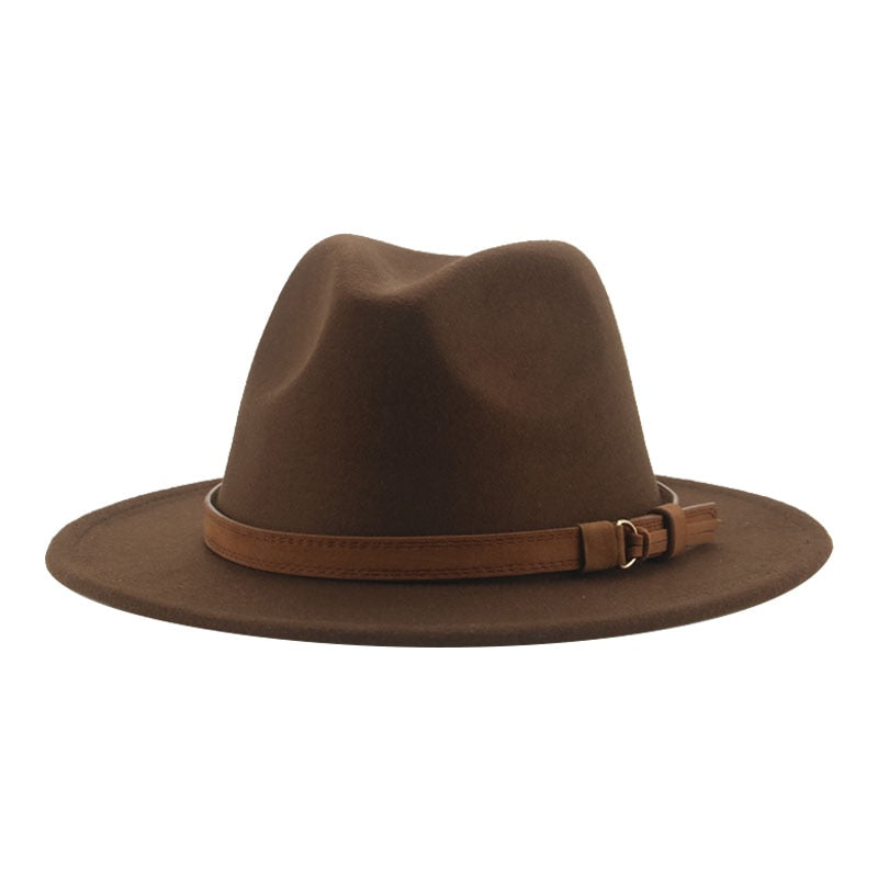 Fedora Hats for Women Men Wide Brim Solid Women Hats Band Belt Classic Formal Dress Khaki Black Winter Hats Sombreros De Mujer