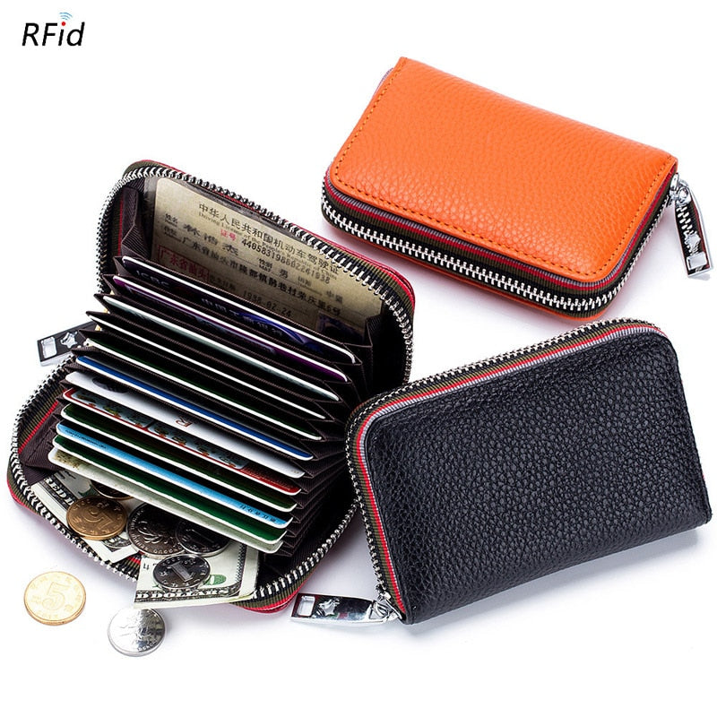 2023 New Fashion Women&#39;s Card Bag Genuine Leather Men Credit Card Holder Rfid Wallet Female Change Organizer Small Purse Zipper