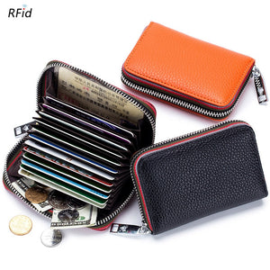 2023 New Fashion Women&#39;s Card Bag Genuine Leather Men Credit Card Holder Rfid Wallet Female Change Organizer Small Purse Zipper