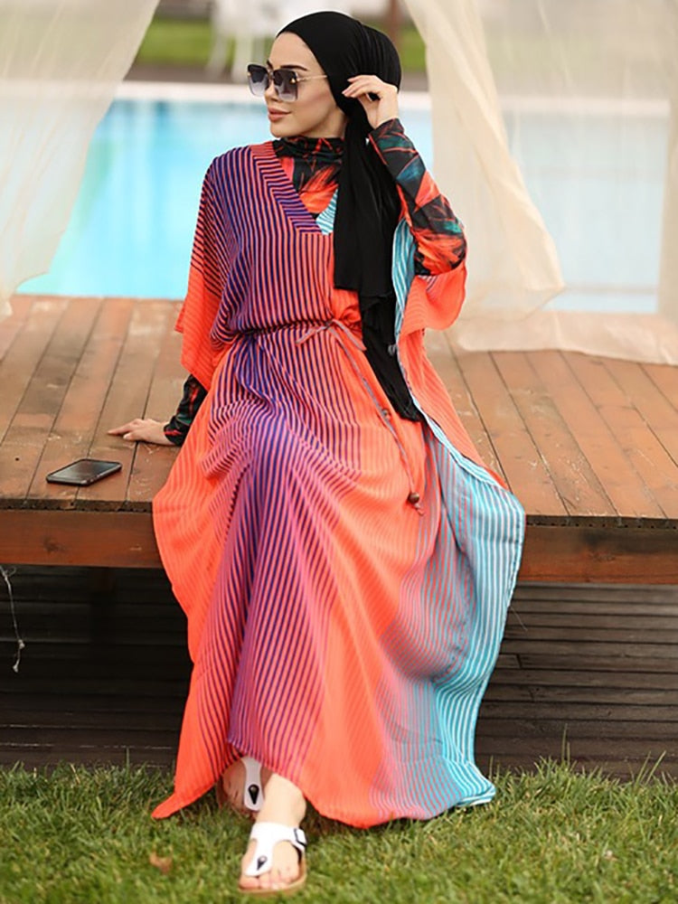 4 Pcs Women's Muslim Swimwear Digital Printed Lslamic Clothes Hijab Long Sleeves Sport Swimsuit Burkinis Wear Bathing Suit 4XL