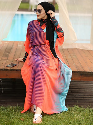 4 Pcs Women's Muslim Swimwear Digital Printed Lslamic Clothes Hijab Long Sleeves Sport Swimsuit Burkinis Wear Bathing Suit 4XL