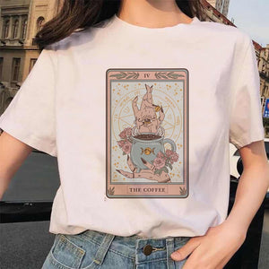 Women&#39;s Tarot Card Flower Funny Time Ladies Cartoon Fashion Short Sleeve Summer Printed T-shirt Women&#39;s T-shirt Top Pattern.