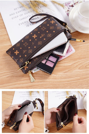 Women&#39;s Brand Clutch Purse Ladies Money Wallet for Women&#39;s Clutch Bag Slim FeMale Wallet Card Holder Uneven Wallets Made Leather