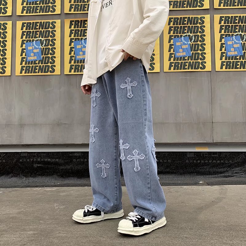 V-hanver Men Streetwear baggy jeans trousers Cross hip hop Mens Loose Jeans Pants Women oversized Boyfriend Jeans Denim Jeans