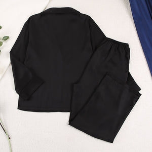 Women's Silk Pajamas Lce Silk Loose Low Cut Sexy Single Breasted Long Sleeved Wide Leg Pants Can Be Worn Externally