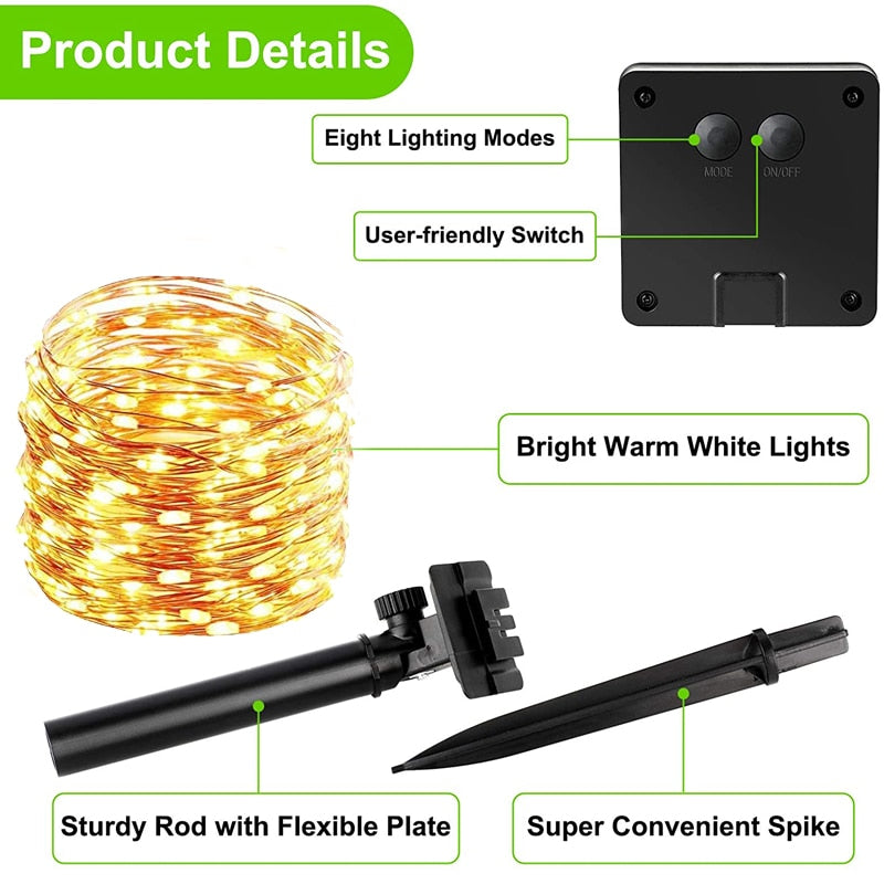 Solar String Fairy LED Lights 200m Christmas Lights Waterproof Outdoor Garland Solar Power Lamp Christmas For Garden Decoration.