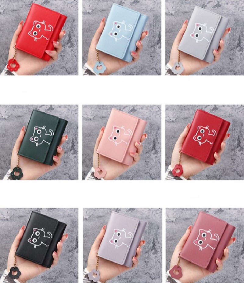 New Women&#39;s Wallet Cute Cat Short Wallet Leather Small Purse Girls Money Bag Card Holder Ladies Female Hasp 2022 Fashion