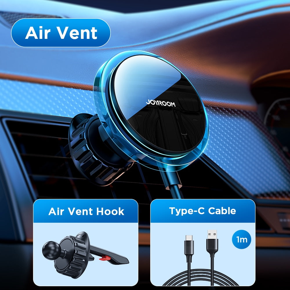 Joyroom Magnetic Car Phone Holder Wireless Charger For iPhone 14 13 12 Pro Max Fast Charging Car Charger Holder With Blue Light