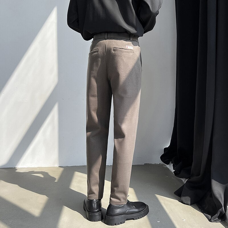 Winter Thick Woolen Pants Men Warm Fashion Society Mens Dress Pants Korean Straight Thicken Suit Pants Mens Formal Trousers