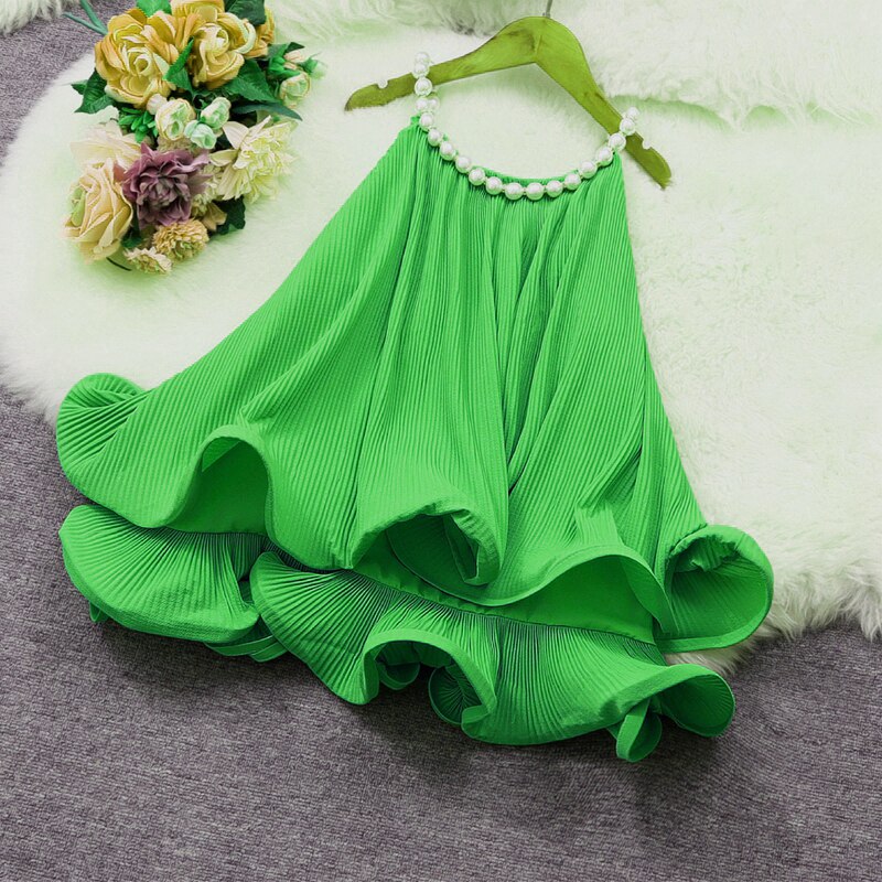 Women's Tops Summer Halter Beading Curled Chiffon Shirt Ruffled Loose Baby Shirt Sleeveless Tops Women Blouse ML843