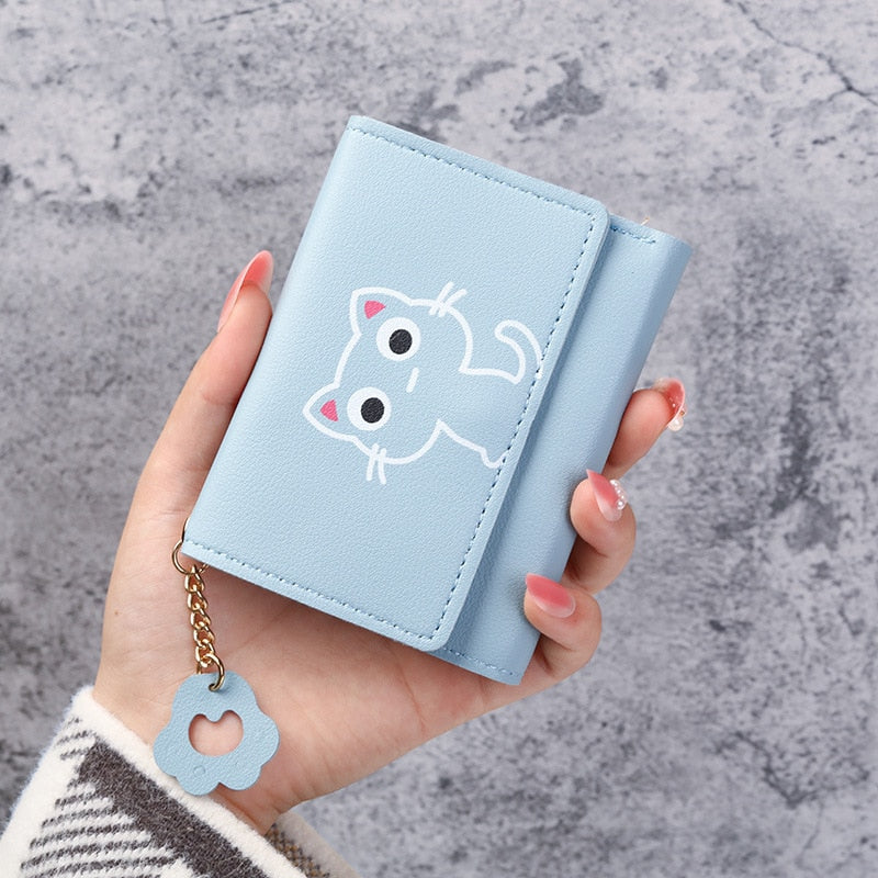 New Women&#39;s Wallet Cute Cat Short Wallet Leather Small Purse Girls Money Bag Card Holder Ladies Female Hasp 2022 Fashion