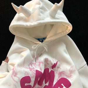 Harajuku Angel Ears Hoodies Women Retro Oversize Zipper Letter Embroidery Sweatshirts Autumn Y2K Long Sleeve Hooded Jackets Tops