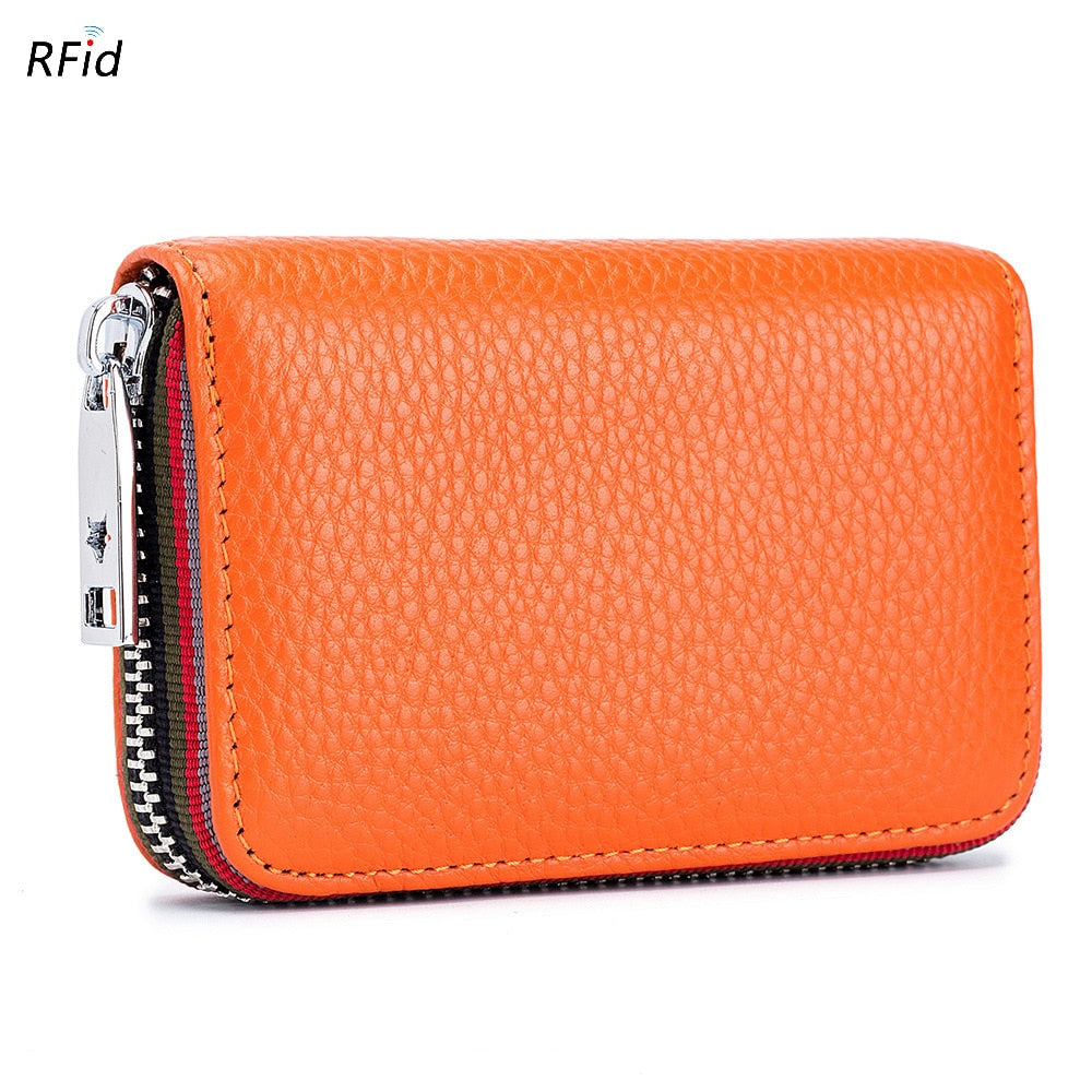 2023 New Fashion Women&#39;s Card Bag Genuine Leather Men Credit Card Holder Rfid Wallet Female Change Organizer Small Purse Zipper