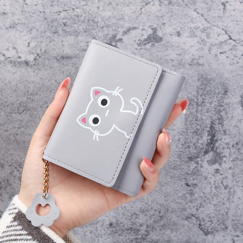 New Women&#39;s Wallet Cute Cat Short Wallet Leather Small Purse Girls Money Bag Card Holder Ladies Female Hasp 2022 Fashion
