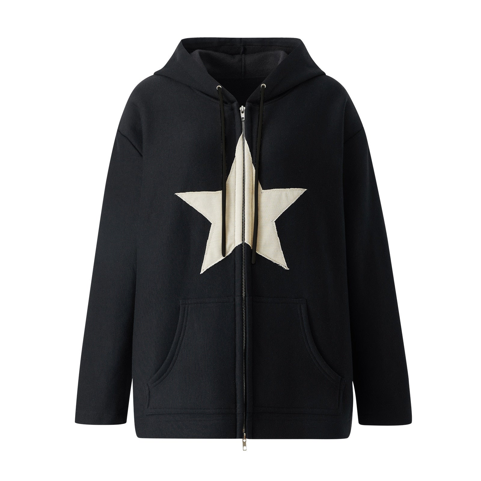 Hip Hop Zip Up Hoodie Vintage Star Patch Cotton Loose Sweatshirt Jacket Harajuku Gothic Long Sleeve Women Sweatshirt Y2k Clothes