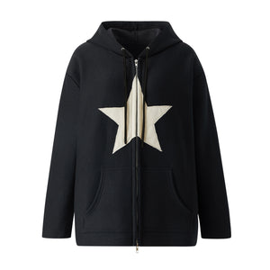 Hip Hop Zip Up Hoodie Vintage Star Patch Cotton Loose Sweatshirt Jacket Harajuku Gothic Long Sleeve Women Sweatshirt Y2k Clothes