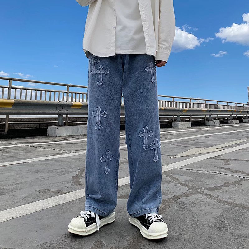 V-hanver Men Streetwear baggy jeans trousers Cross hip hop Mens Loose Jeans Pants Women oversized Boyfriend Jeans Denim Jeans