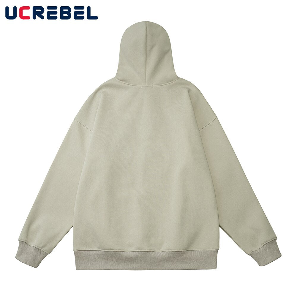 Letter Embroidery Hooded Sweatshirts Mens Autumn Winter Long Sleeve Loose Casual Streetwear Drop Shoulder Hoodies Men