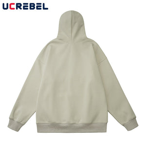 Letter Embroidery Hooded Sweatshirts Mens Autumn Winter Long Sleeve Loose Casual Streetwear Drop Shoulder Hoodies Men