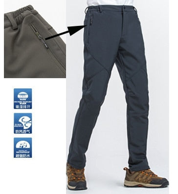 TRVLWEGO Warm Winter Men Soft Shell Pants Travel Waterproof Outdoor Camping&amp;Hiking Pants Fleece Windproof Skiing Trousers
