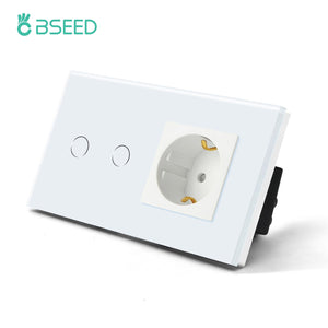 BSEED EU Standard Single Power Socket Touch Switch Crystal Panel USB Double Outlet Triple Wall Sockets Mounted Quadruple Sockets