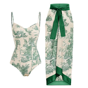 Printed Simple Fashion Single Piece Micro Monokini Sexy Swimsuit White Boho Printed Swim Swimwear For Girls Women&#39;s Bandage