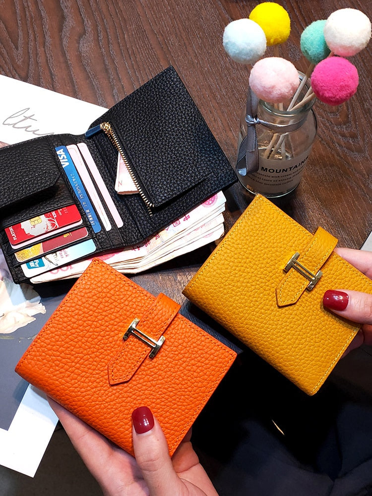 GENUINE LEATHER Women&#39;s Wallet Men Rfid Small Ultra-thin Coin Wallet Short Design Small Wallet Purses Woman(no Logo)