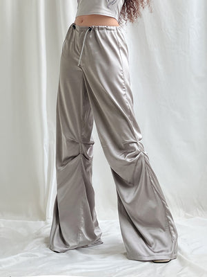 Weekeep Satin Wide Leg Women's Pants Baggy Drawstring Jogging Sweatpants 2023 Summer Fashion Low Rise Trouser Elegant Streetwear