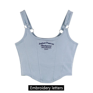 Women Sleeveless Crop Top Tank Tops Sexy Vest Letters Y2K Solid Color Short Women&#39;s T-shirt Camisole Crop Top With Bra Pad