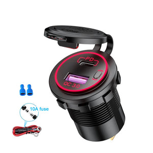 48W USB Charger Socket Waterproof Fast Charge Adapter PD Type C and QC3.0 Power Outlet With Switch For Car Marine Motorcycle