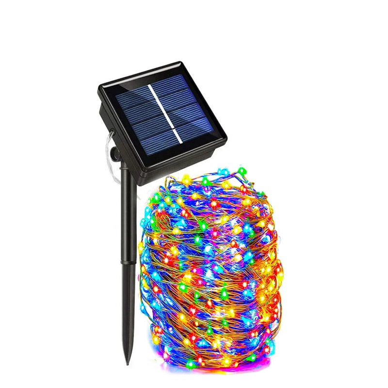 Outdoor LED Solar Fairy String Lights Waterproof Garden Decoration Garland 8Modes Copper Wire Light For Street Patio Christmas