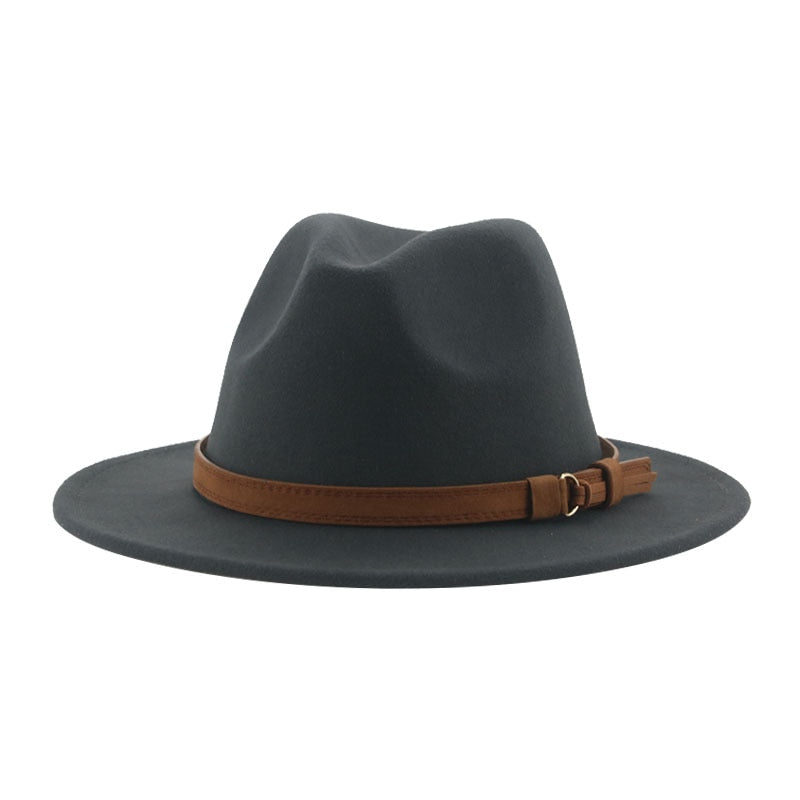 Fedora Hats for Women Men Wide Brim Solid Women Hats Band Belt Classic Formal Dress Khaki Black Winter Hats Sombreros De Mujer