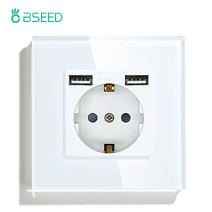 BSEED EU Standard Single Power Socket Touch Switch Crystal Panel USB Double Outlet Triple Wall Sockets Mounted Quadruple Sockets