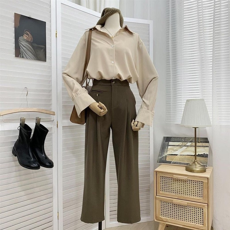 XEJ Chiffon Blouse Women&#39;s White LongSleeve Tops Spring 2022 Korean Fashion Shirt Solid Color Niche Loose Shirt Women Plus Sizes