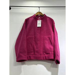Bomber Jacket Women Zatr 2023 Women's Jackets Coat Bombers Women Green Woolen Jacket With Button Solid Chic Streetwear Top Coats