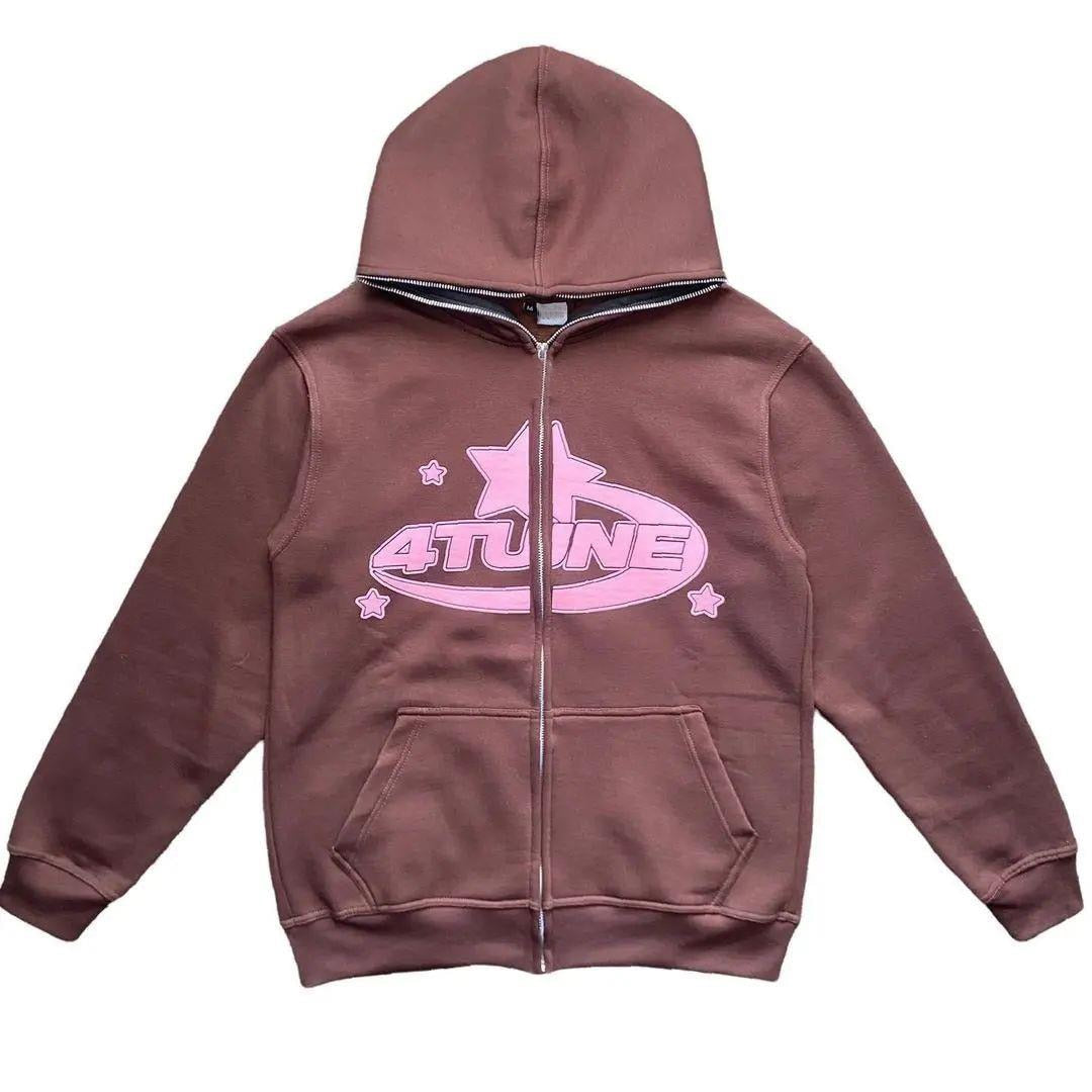Y2K Embroidered Print Hoodies Men&#39;s Fashion Oversized Full Zip Up Hooded Sweatshirt Hip Hop Long Sleeve Jacket Coat Streetwear