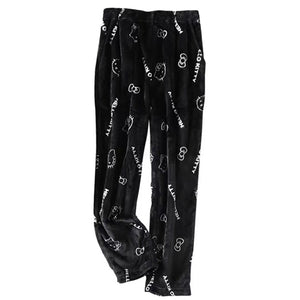Sanrio Anime Hello Kitty Flannel Pajamas Black Women&#39;s Warm Woolen Cartoon Casual Home Pants In Autumn Winter Fashion Trousers