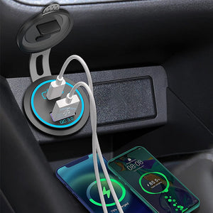 48W USB Charger Socket Waterproof Fast Charge Adapter PD Type C and QC3.0 Power Outlet With Switch For Car Marine Motorcycle